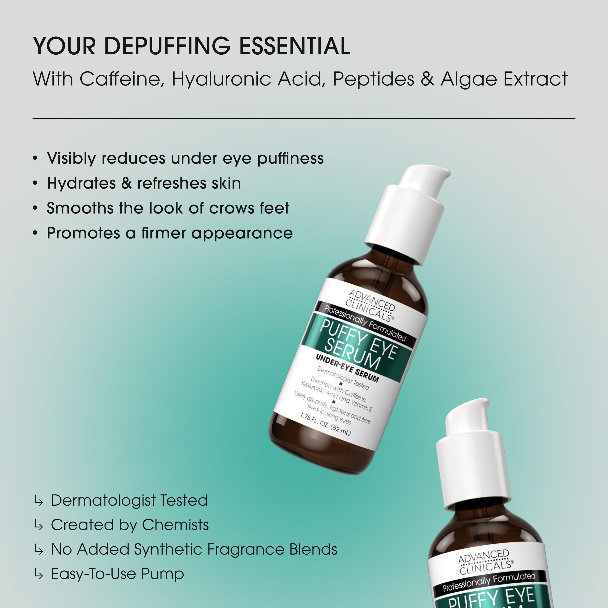 Advanced Clinicals Puffy Eye Serum gel texture swatch for smooth under-eye skin.