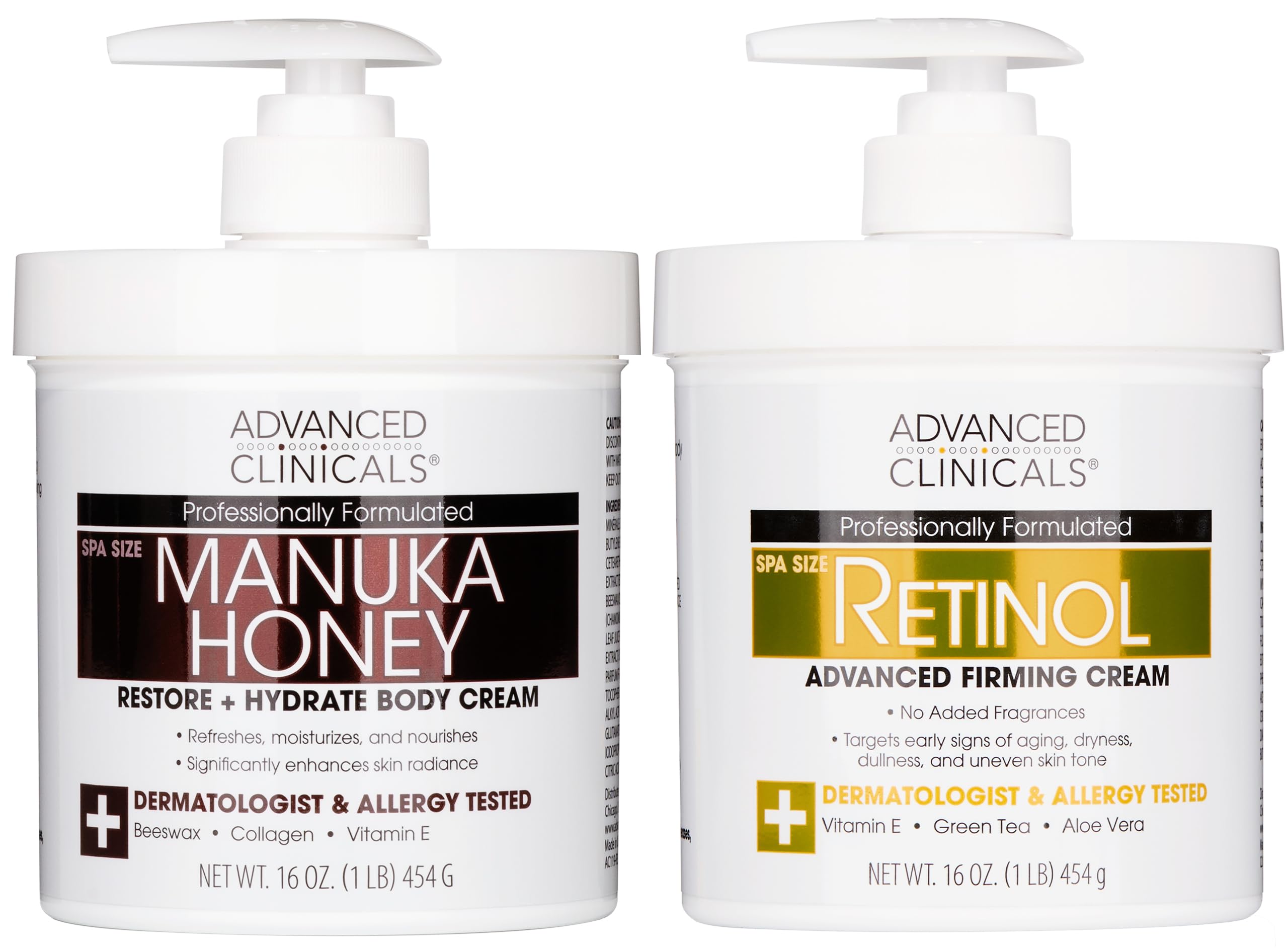 Advanced Clinicals retinol body cream bottle pour supporting smooth skin