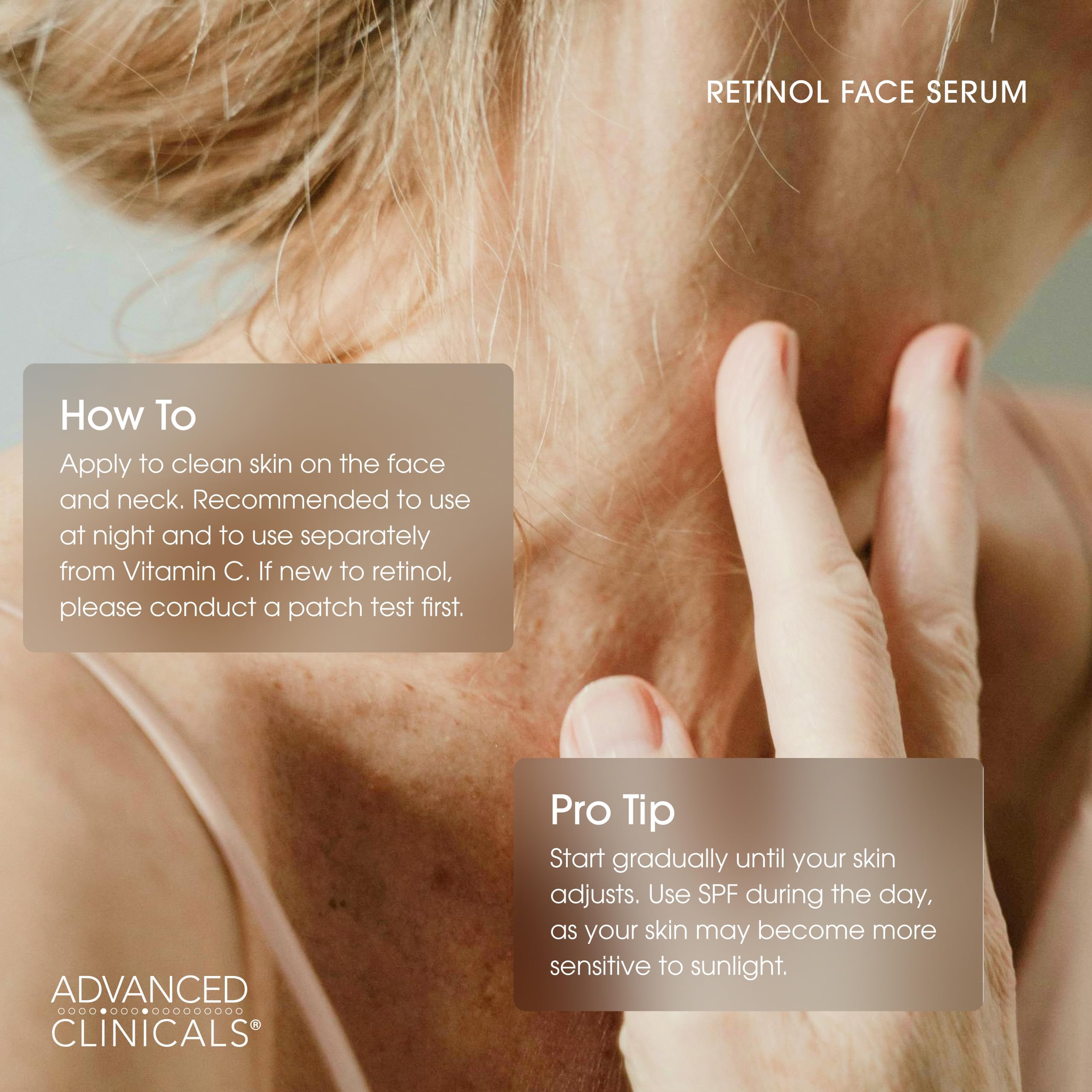 Advanced Clinicals Retinol Serum applies as a light milky layer.
