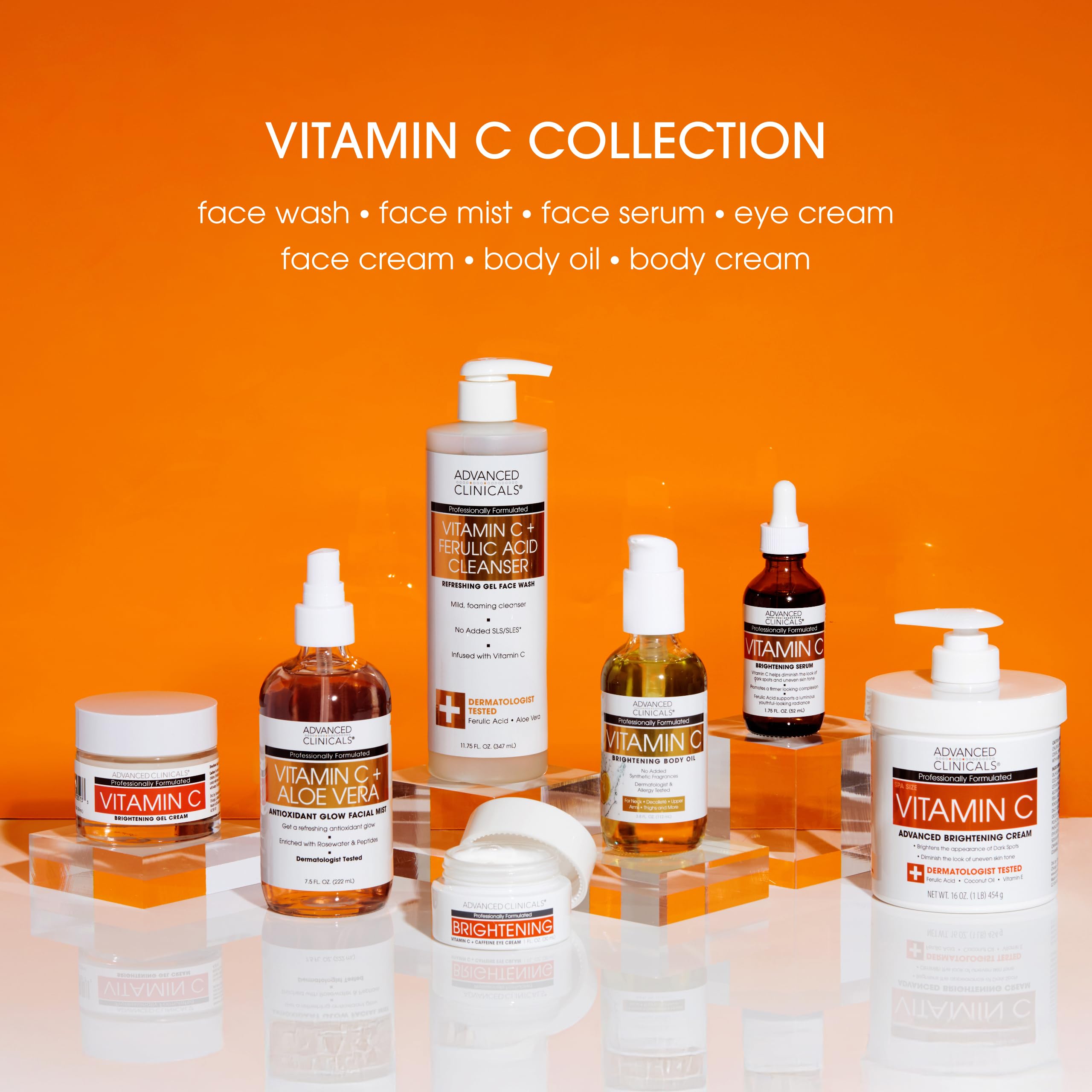 Advanced Clinicals Vitamin C Brightening Body Oil lightweight glide-on formula.