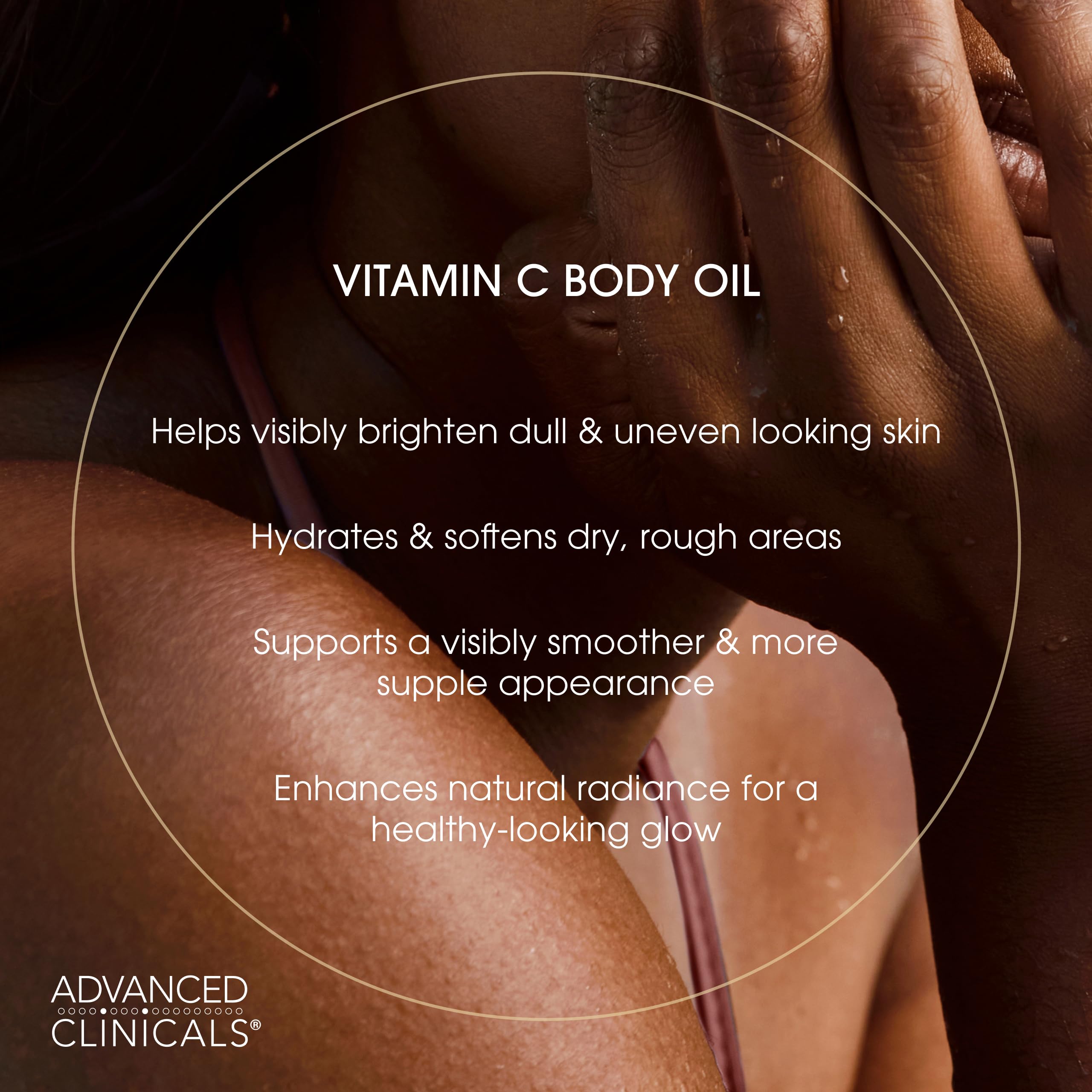 Advanced Clinicals Vitamin C Brightening Body Oil turmeric-extract focus supports balanced skin tone.