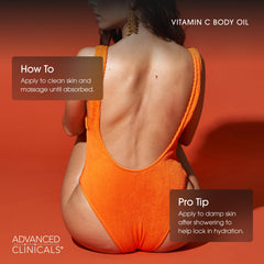 Advanced Clinicals Vitamin C Brightening Body Oil Vitamin E emphasizes moisture retention.