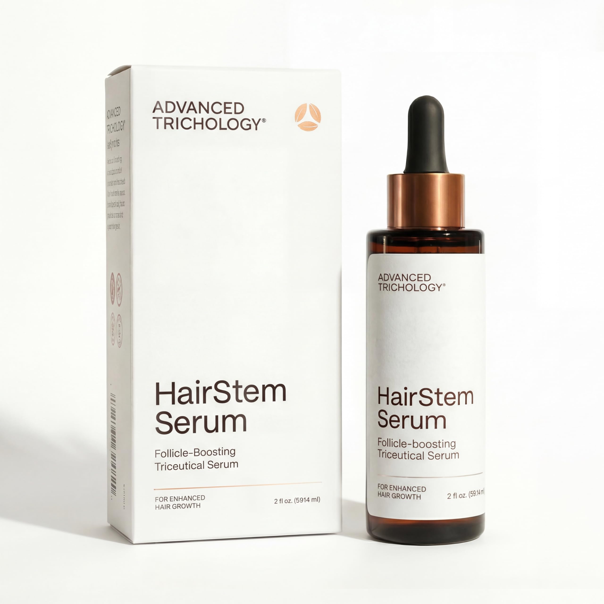 HairStem bottle close-up showing scalp nourishing serum for thicker hair.