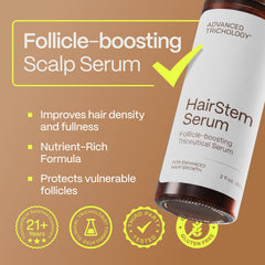 HairStem bottle and packaging on display highlighting professional-grade care.