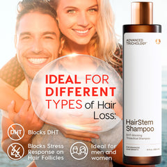 Advanced Trichology HairStem Shampoo label detail emphasizing cruelty-free and USA-made formulation.