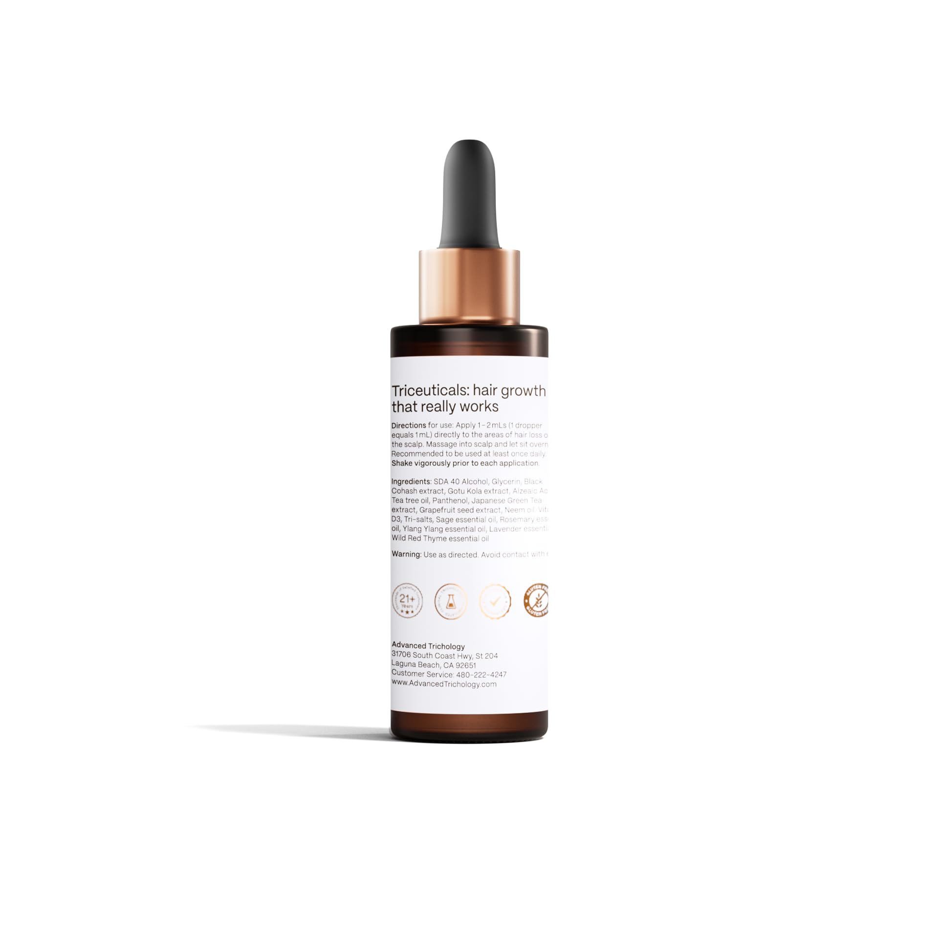 HairStem bottle on shelf in neutral bathroom scene.