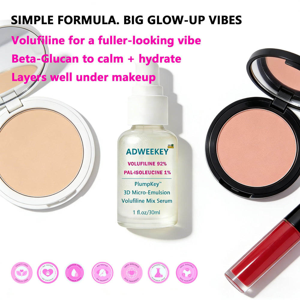 Adweekey Volufiline 92% serum on skin demonstrates plump-looking glow without heaviness