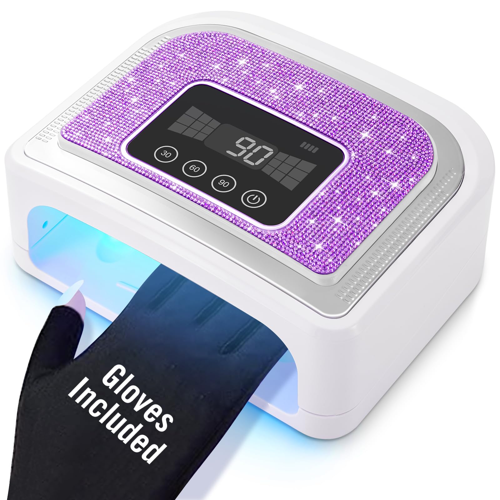 Aedavey cordless nail lamp with sparkly purple diamond decor for convenient home gel nails.