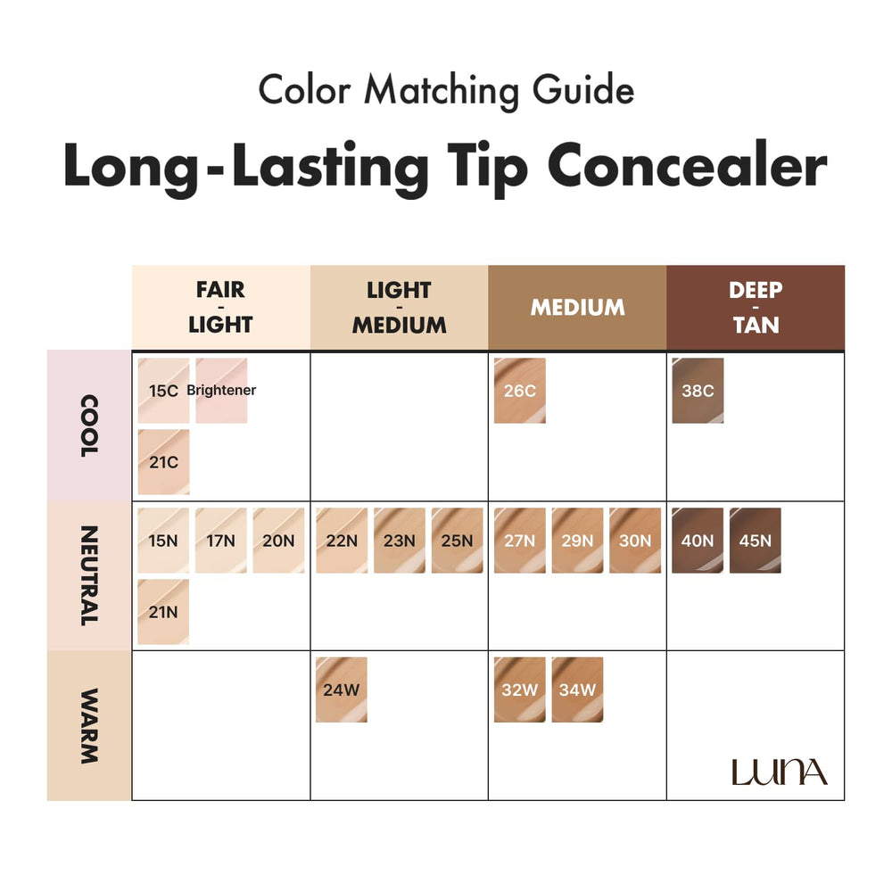 Shade range display with 20 options for diverse tones