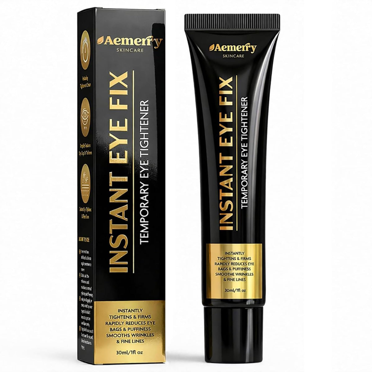Aemerry Instant Eye Tightener bottle shows quick lift and under-eye tightening