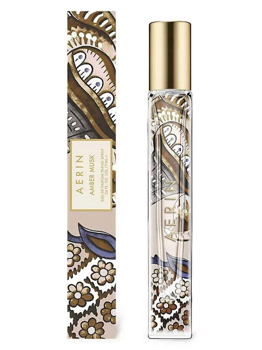 AERIN Amber Musk travel spray bottle for on-the-go fragrance.