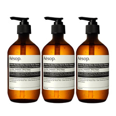 Aesop A Rose By Any Other Name bottle close-up highlights floral aroma and gentle cleanse.
