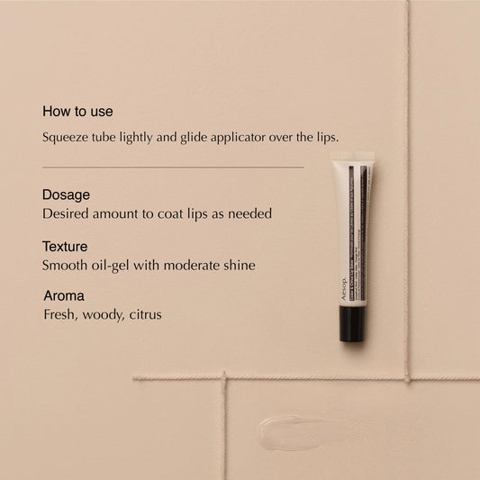Aesop Cedar & Citrus Lip Balm squeeze-tube packaging for easy on-the-go lip care.