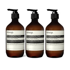 Aesop Eleos Nourishing Body Cleanser bottle on shelf signaling premium hydration.