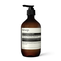 Aesop Geranium Leaf Body Balm bottle front with a green citrus aroma