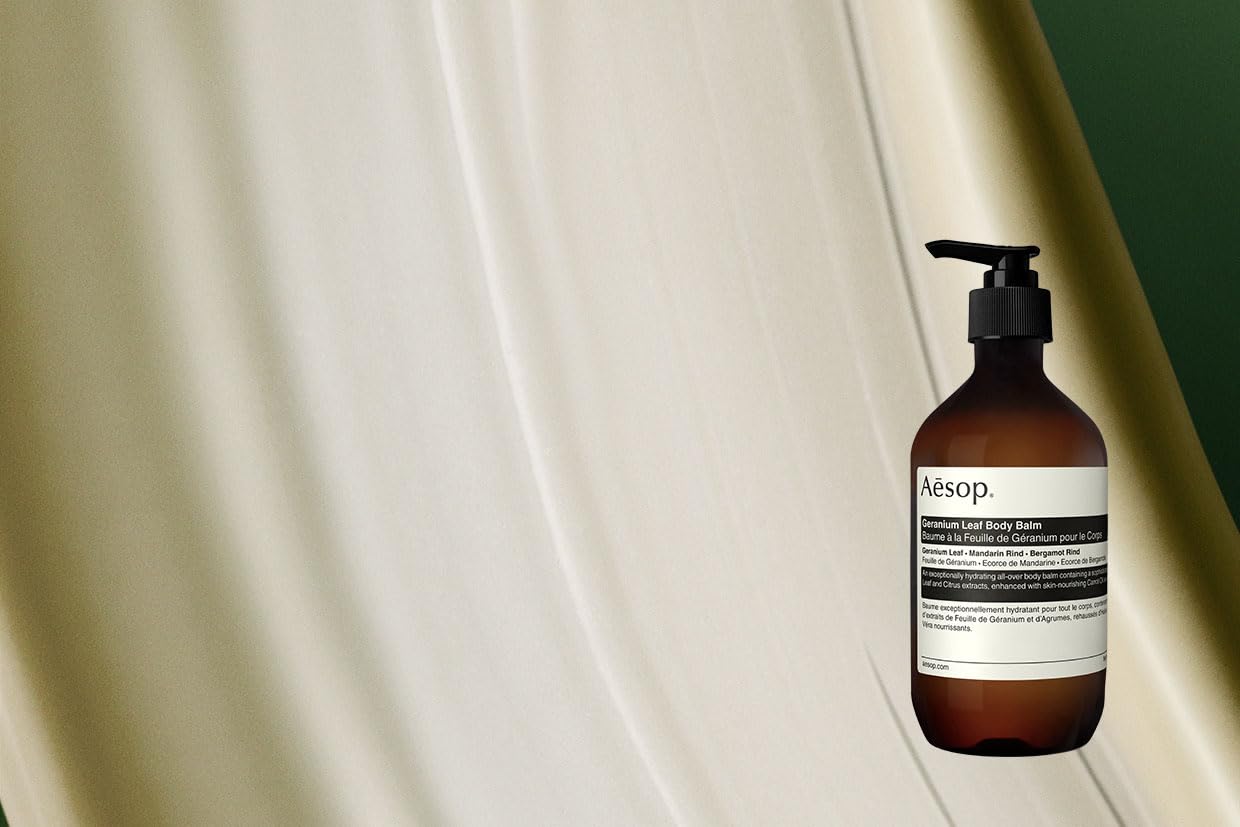 Aesop Geranium Leaf Body Balm being massaged into skin