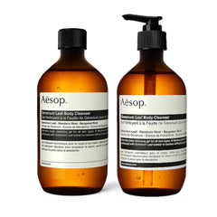 Aesop Geranium Leaf Body Cleanser bottle ready for daily cleanse