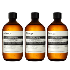 Aesop Geranium Leaf Body Cleanser refill bottle, inviting refreshing citrus aroma.