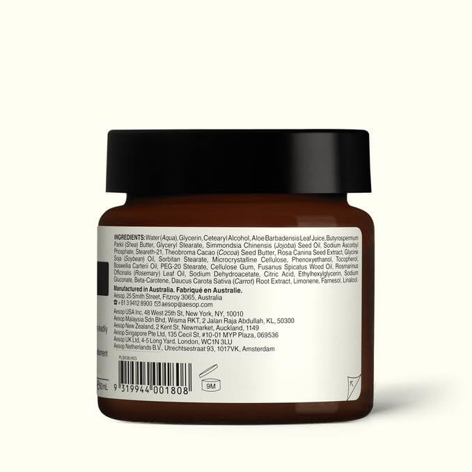 Aesop Perfect Facial Hydrating Cream morning routine with sunscreen for balanced hydration.