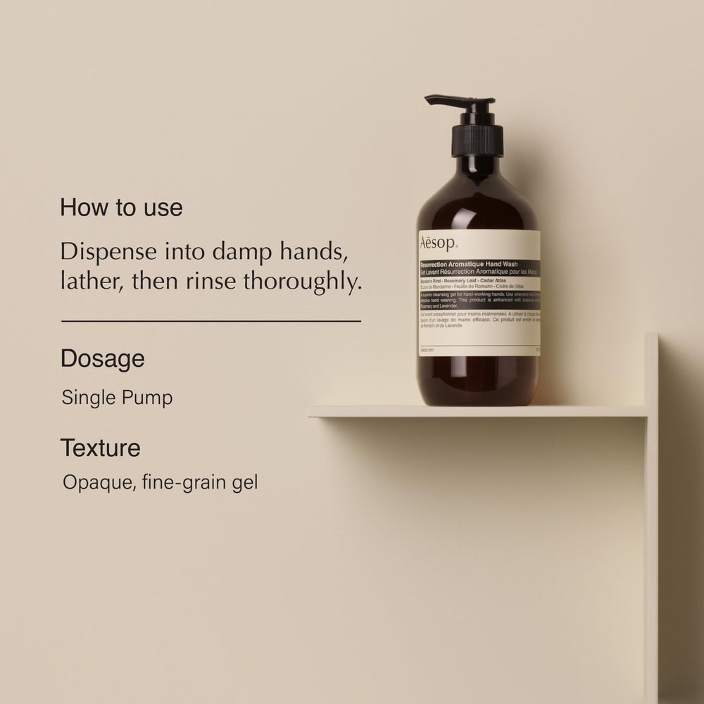 Aesop Resurrection hand wash lather shows a rich foam for thorough cleansing.