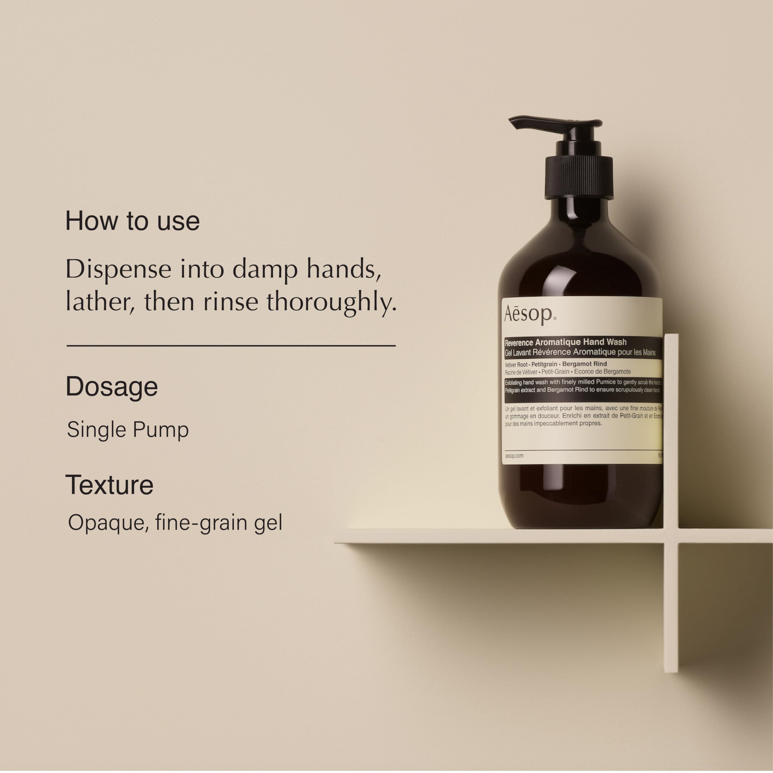 Aesop Reverence Hand Wash with exfoliating pumice for gentle skin renewal.