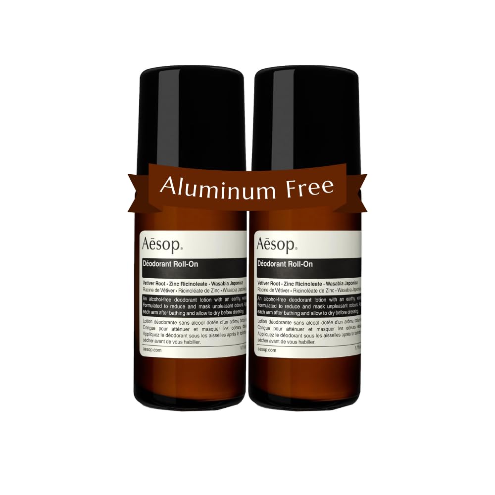 Aesop Roll-On Deodorant with woody aroma in a sleek bottle for daily freshness.
