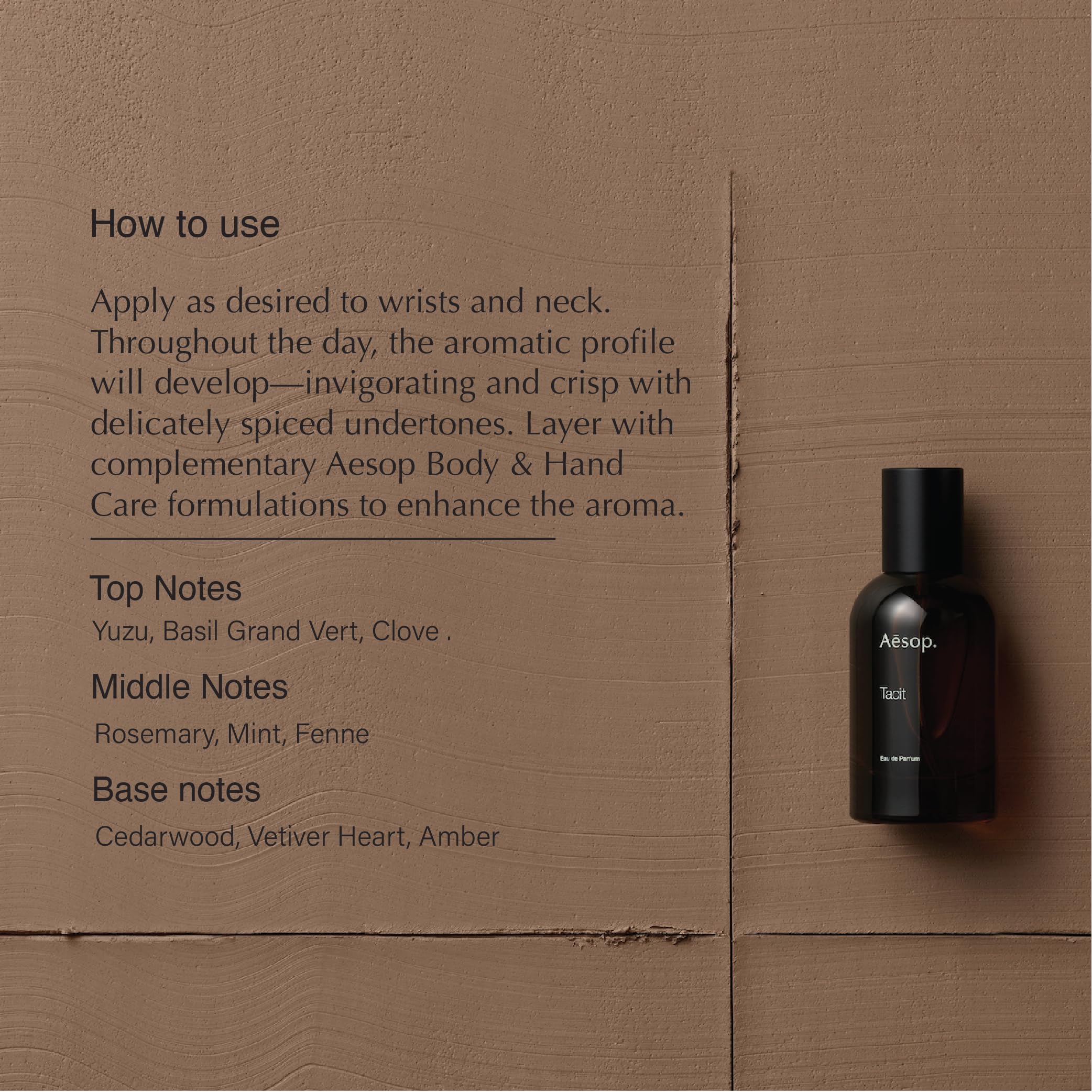 Aesop Tacit cap and bottle showcasing basil grand vert freshness