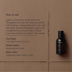 Aesop Tacit cap and bottle showcasing basil grand vert freshness