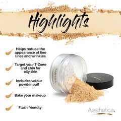 Aesthetica Banana Loose Setting Powder anti-shine effect under natural light photography.