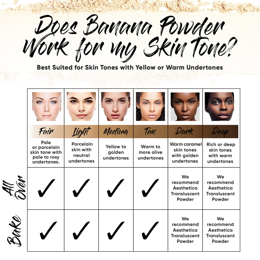 Aesthetica Banana Loose Setting Powder brush-application scene suggests even, cakey-free finish.
