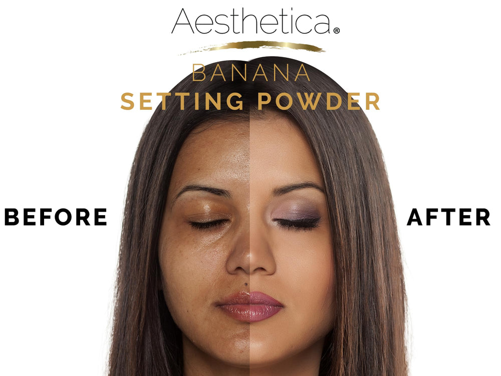 Aesthetica Banana Loose Setting Powder on-face use for long wear and shine control.