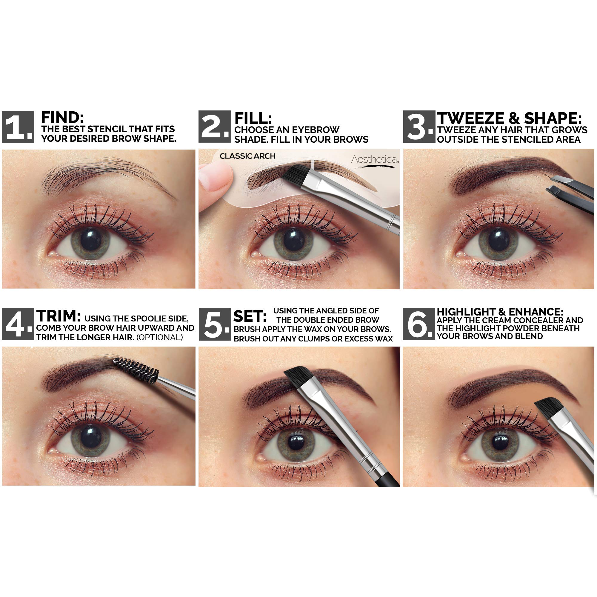 Aesthetica spoolie brush duo for blending and grooming brows.