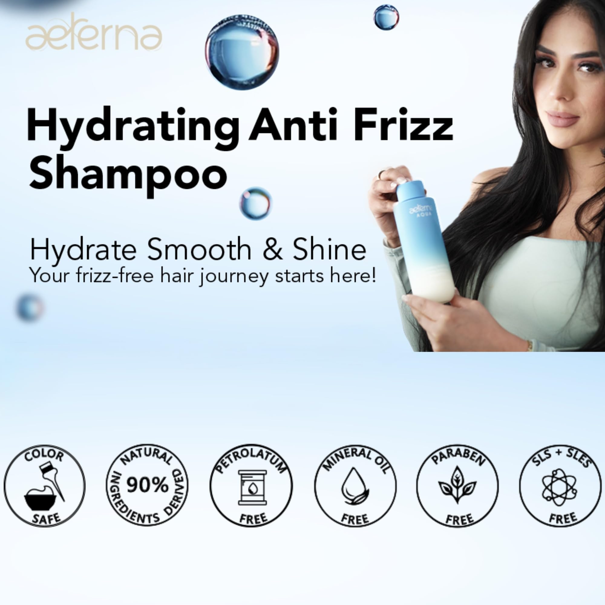 Aeterna AQUA almond oil droplets imply nourishing shine