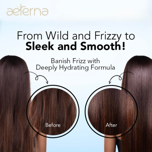 Aeterna AQUA shampoo lather showcasing deep hydration for frizz control
