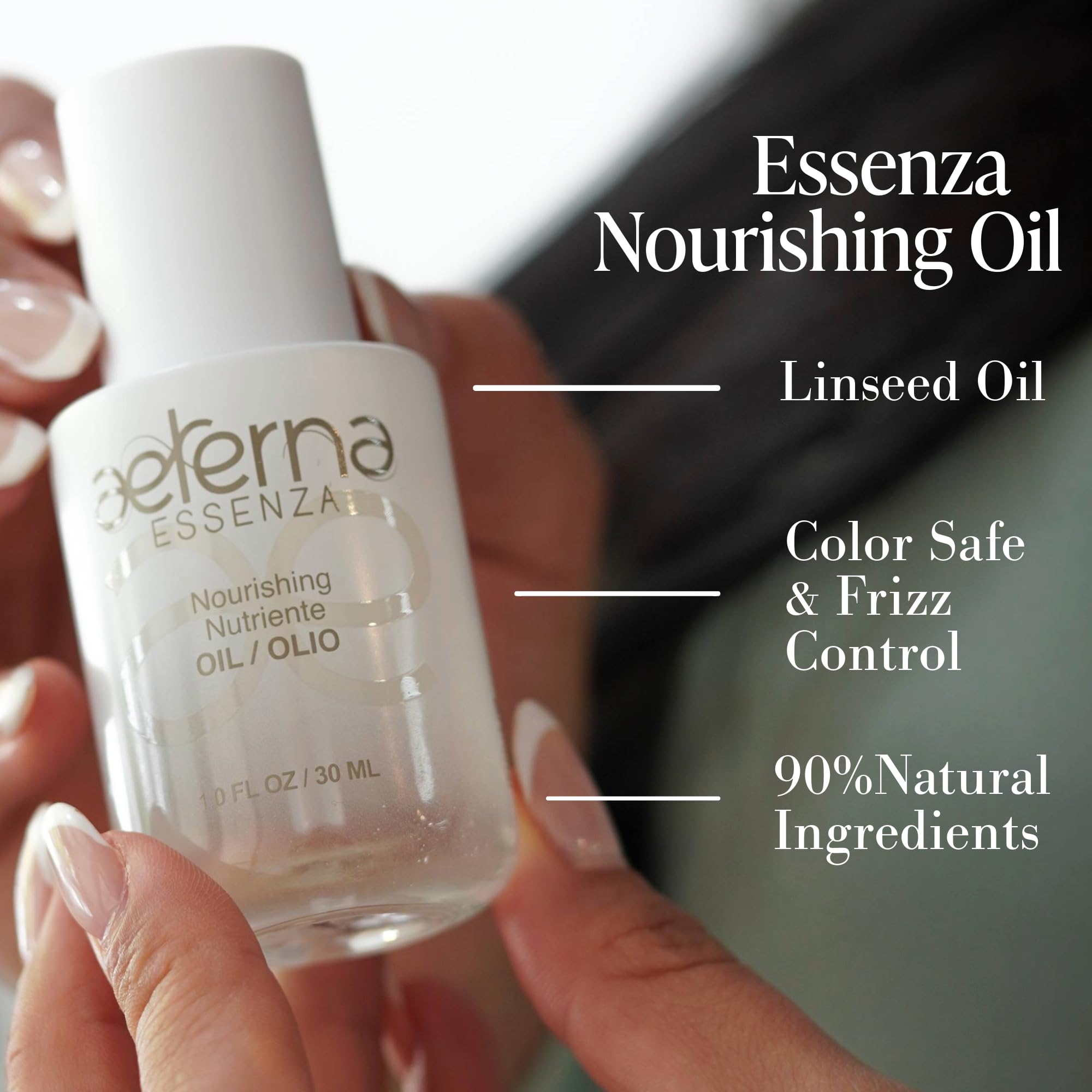 Aeterna ESSENZA hands applying oil to scalp and hair nourishment
