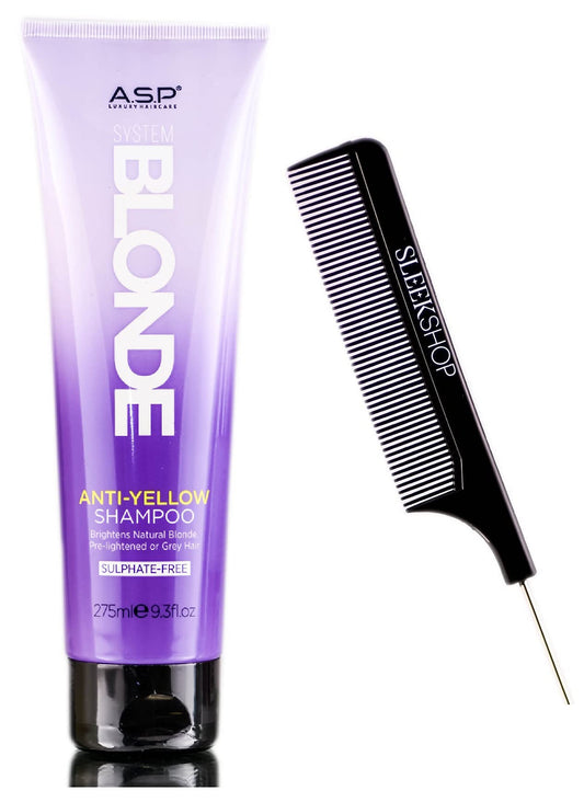 Affinage ASP Mode Blonde AntiYellow Shampoo bottle neutralizes yellow tones in blonde hair.