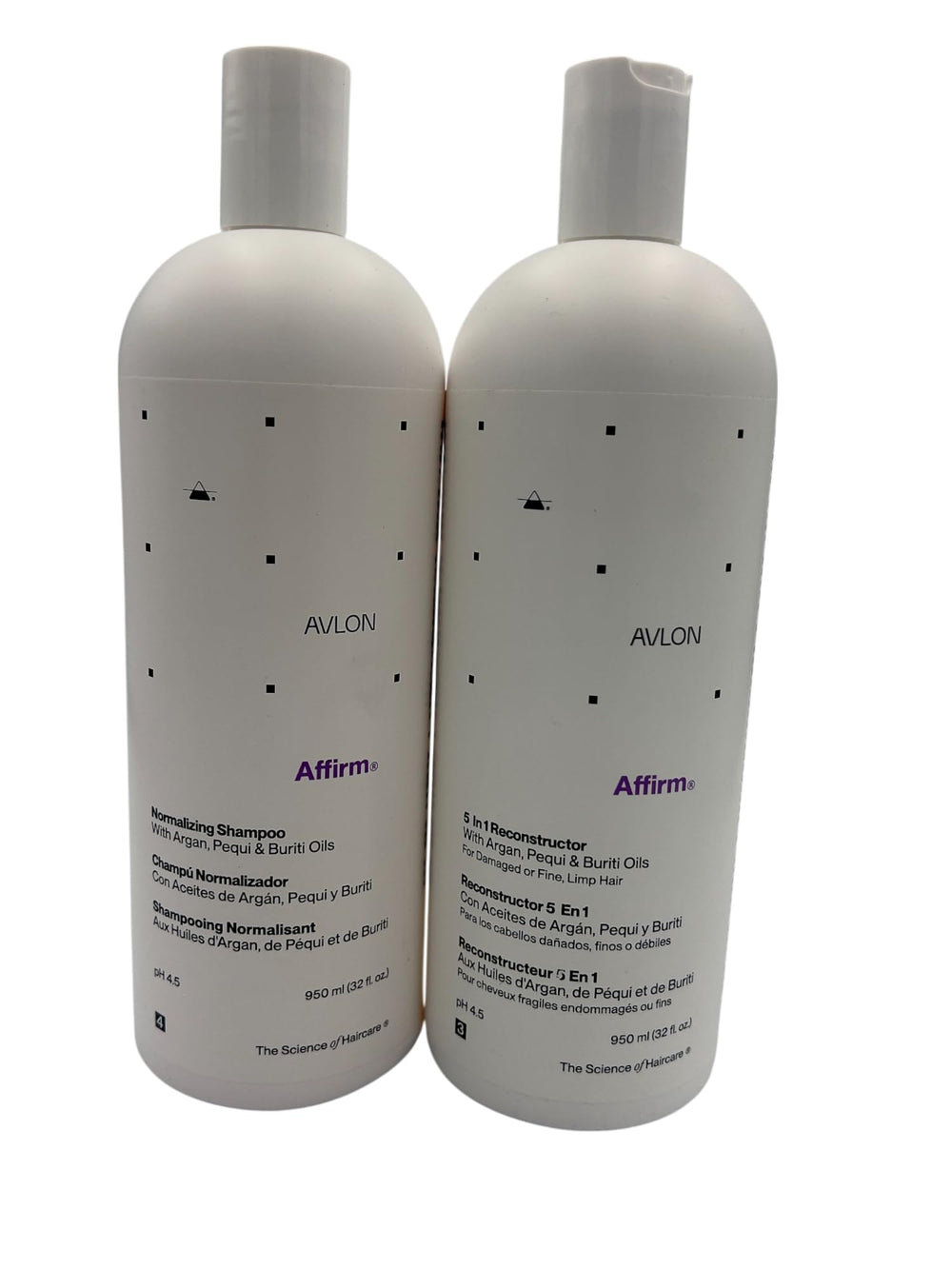 Affirm 5-in-1 Reconstructor bottle promotes detangling and strength for damaged hair.