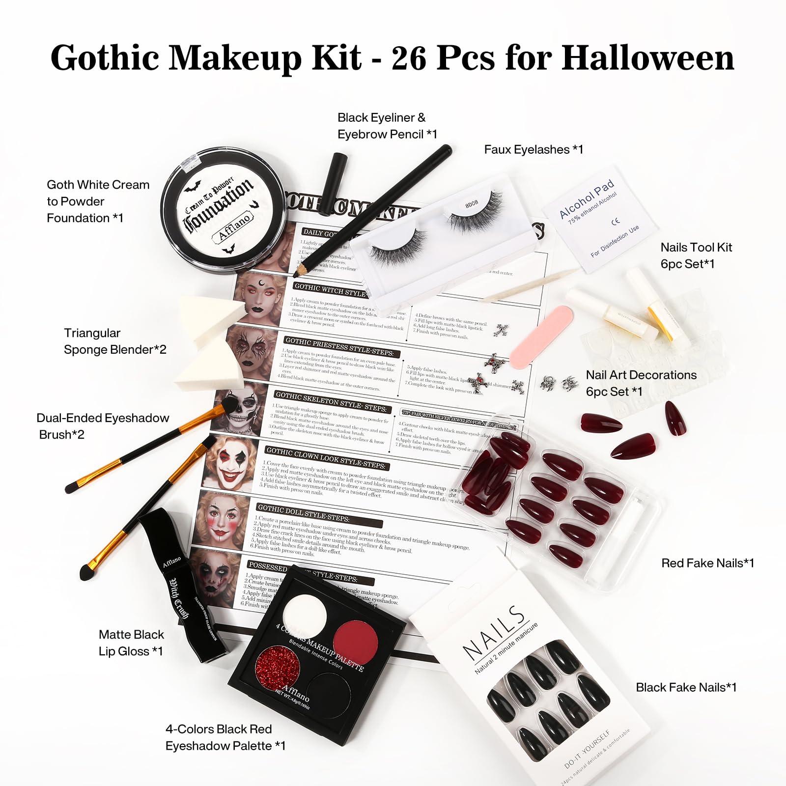 Afflano eyeliner and eyebrow pencil set for defined, versatile features.