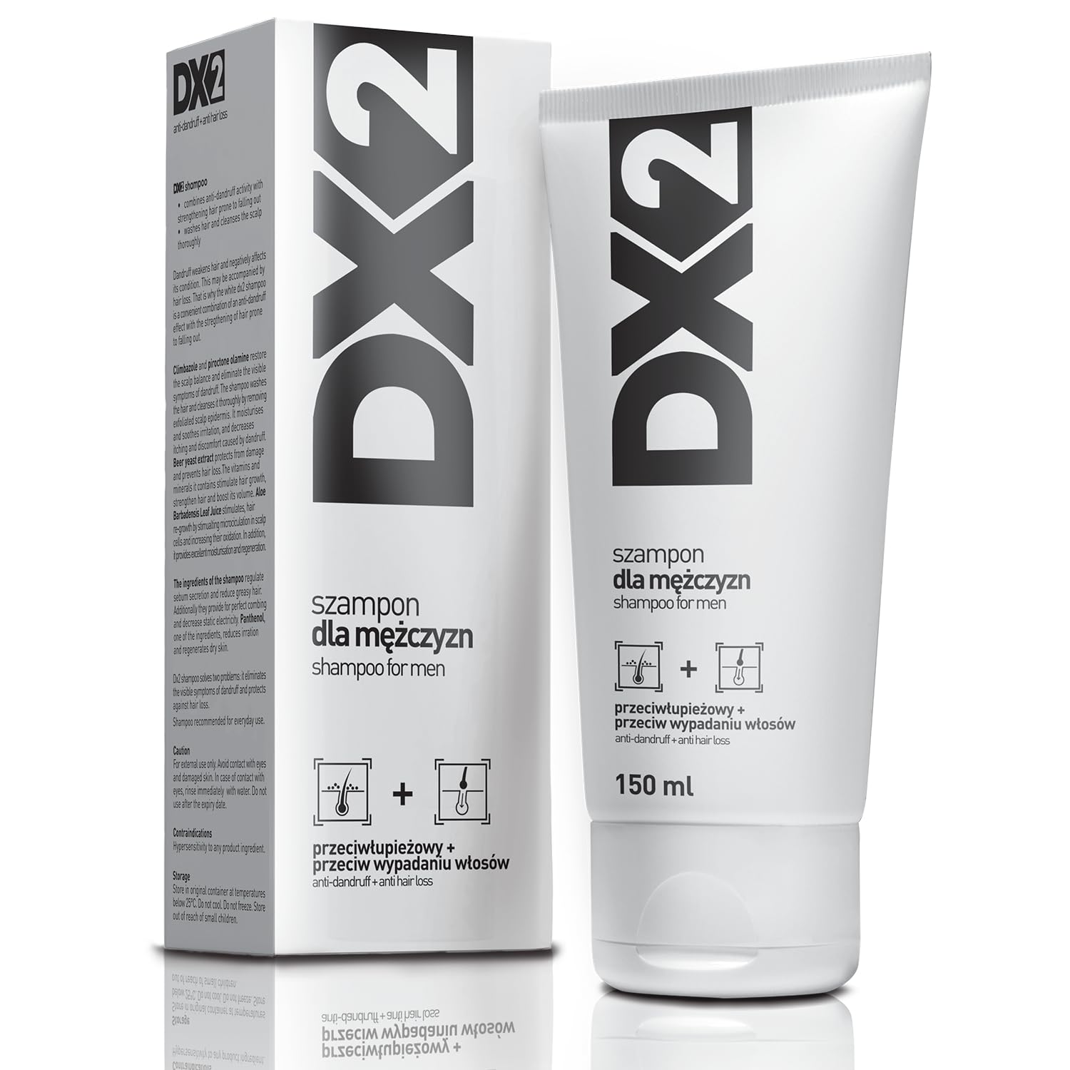 Aflofarm DX2 anti-dandruff shampoo bottle shows flakes reduction potential.