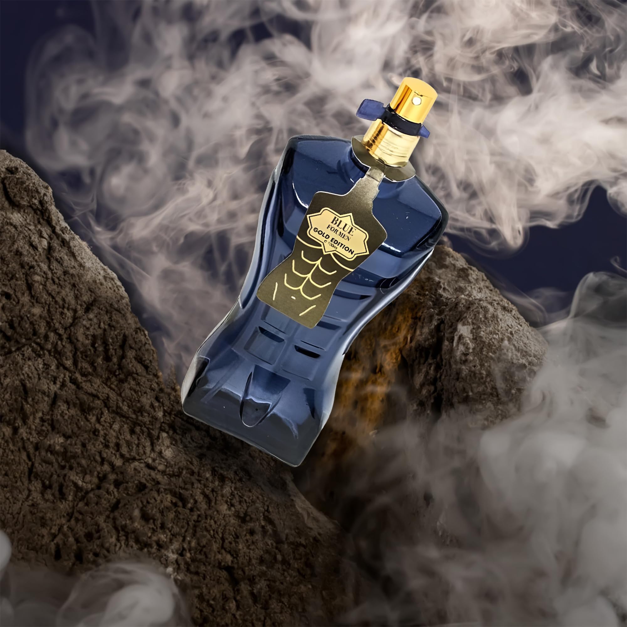 AFLUXE Blue For Men Gold base close-up shows cedar and ambroxan warmth.