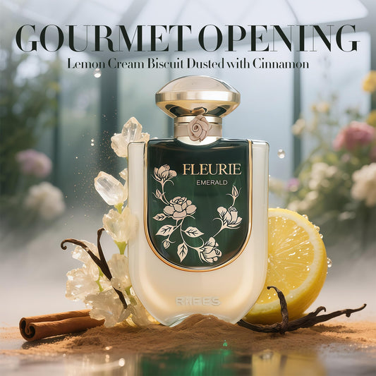 Afluxe Riiffs Fleurie Emerald bottle close-up label showing vanilla and patchouli hints.