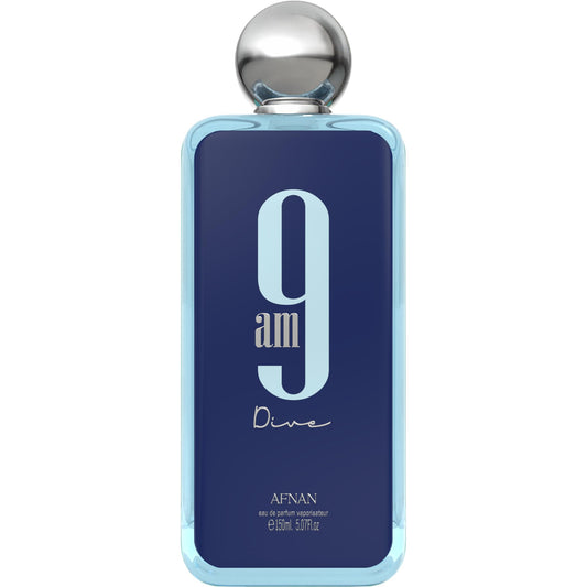 Afnan 9 AM Dive bottle on display, showcasing a versatile daily scent.