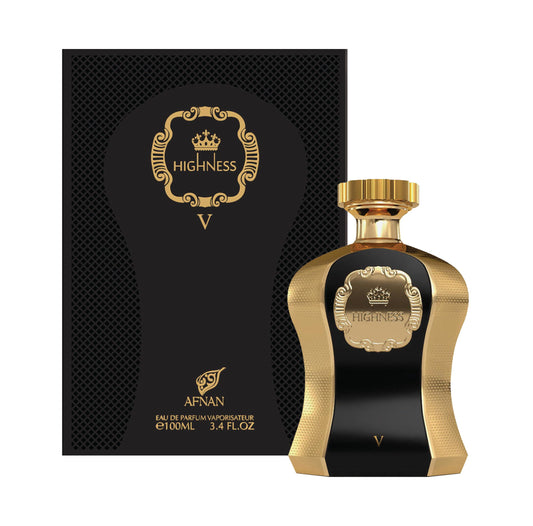 Afnan Highness Black bottle front view for refined fragrance lovers.