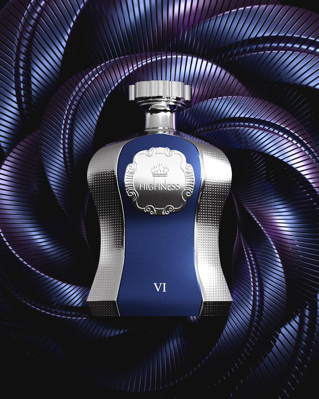 Afnan Highness Blue base notes: amber, oak moss, musk, creating a lasting regal trail.
