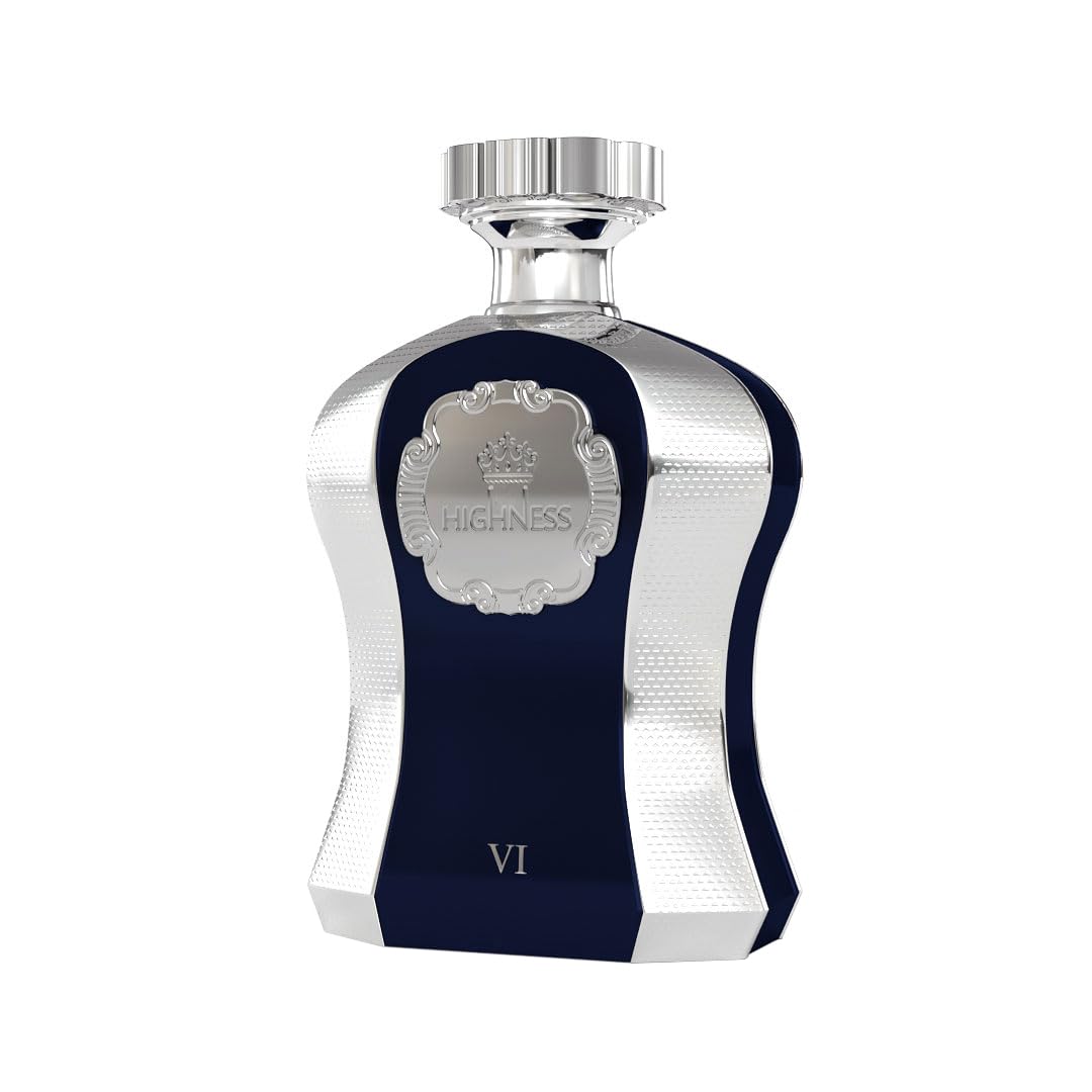Afnan Highness Blue top notes: ambergris and nutmeg for a warm, inviting opening.