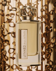 Afnan Lynked Forever Gold packaging artfully blends bold typography with refined elegance.