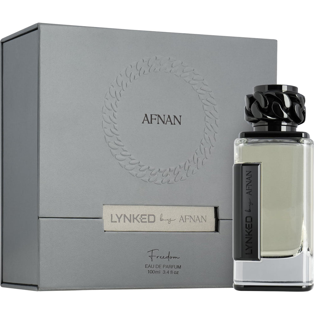 Front view of Lynked Freedom bottle with sleek masculine design for versatile wear.