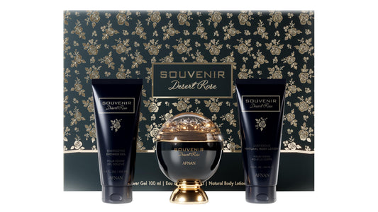 Afnan Souvenir Desert Rose EDP bottle with premium packaging for gifting.