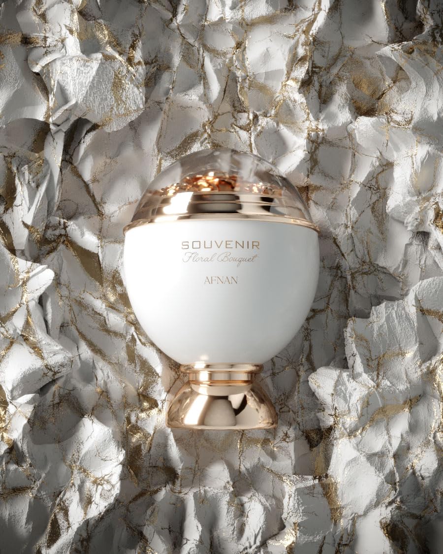 Afnan Souvenir Floral Bouquet lifestyle shot on vanity for daily confidence