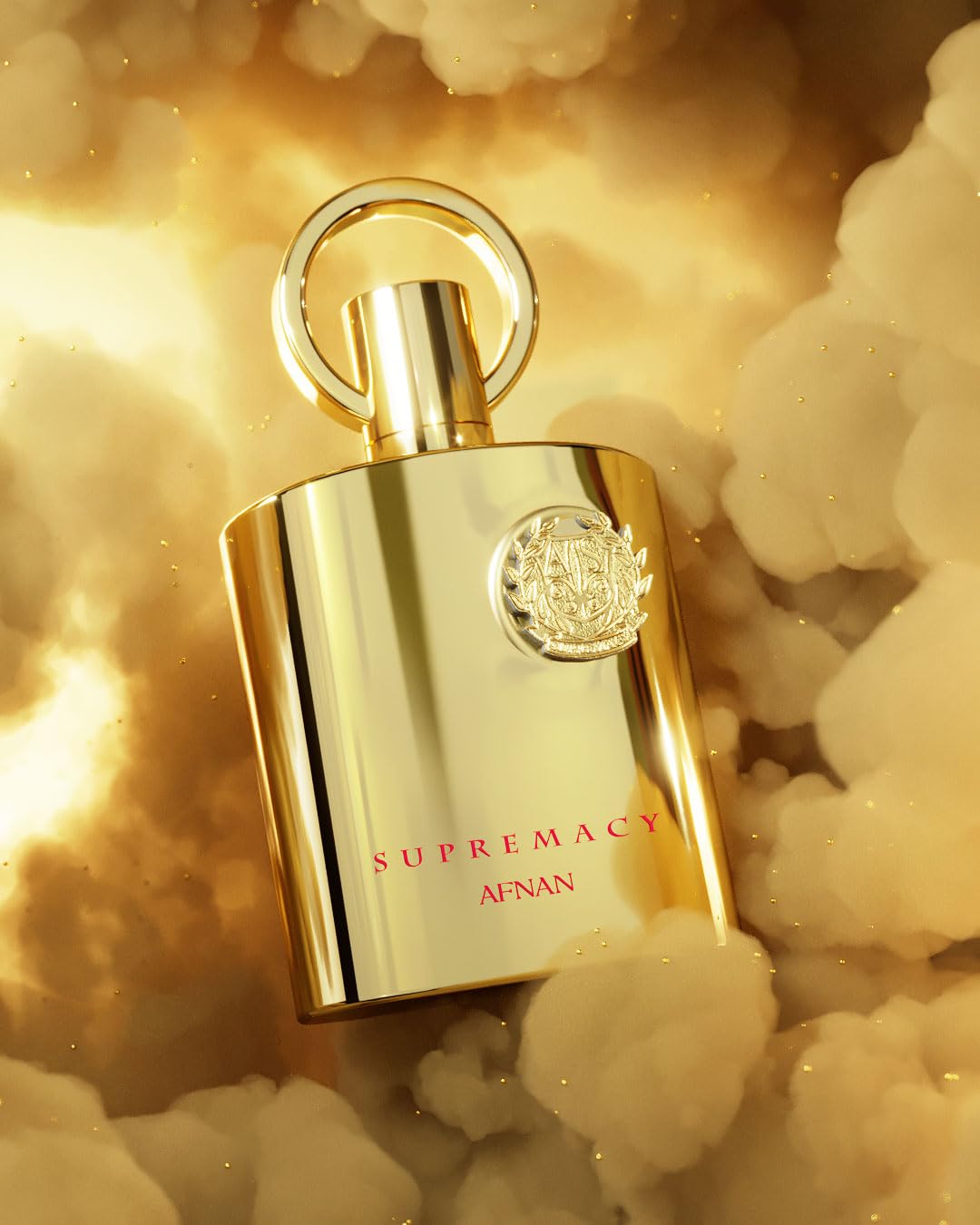 Afnan Supremacy Gold label close-up with brand engraving and elegance